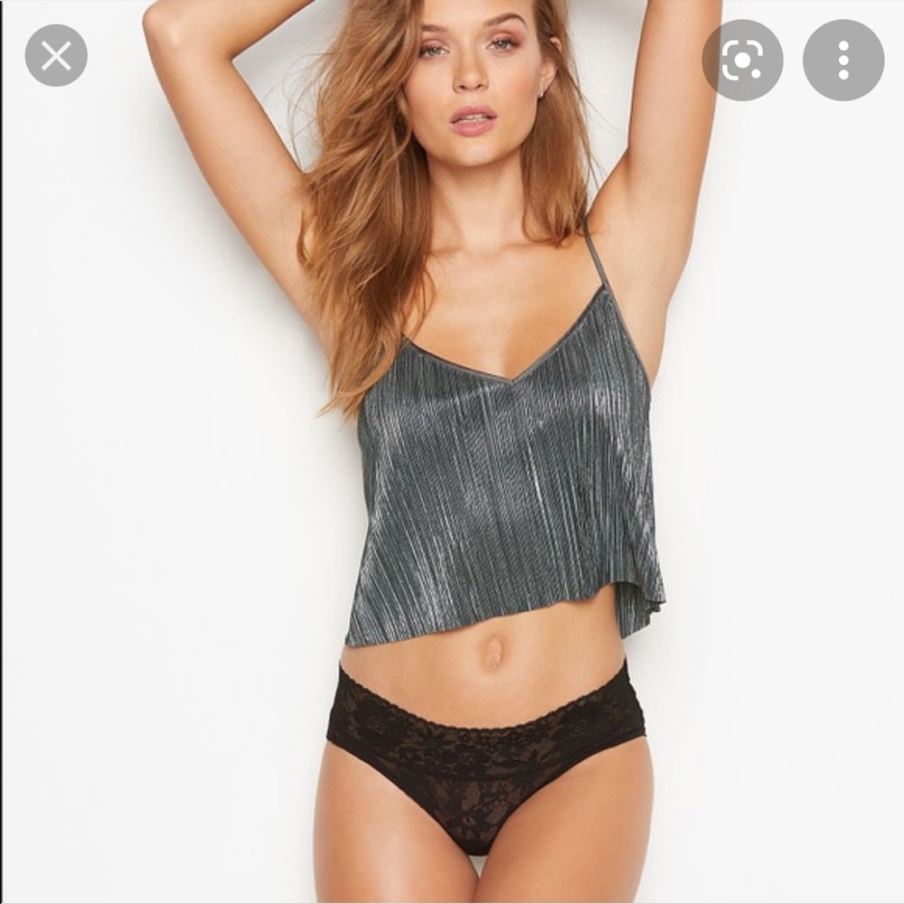 (L) Victoria’s Secret Cami Tank Top Large Silver Metallic PJs Pajama Pleated